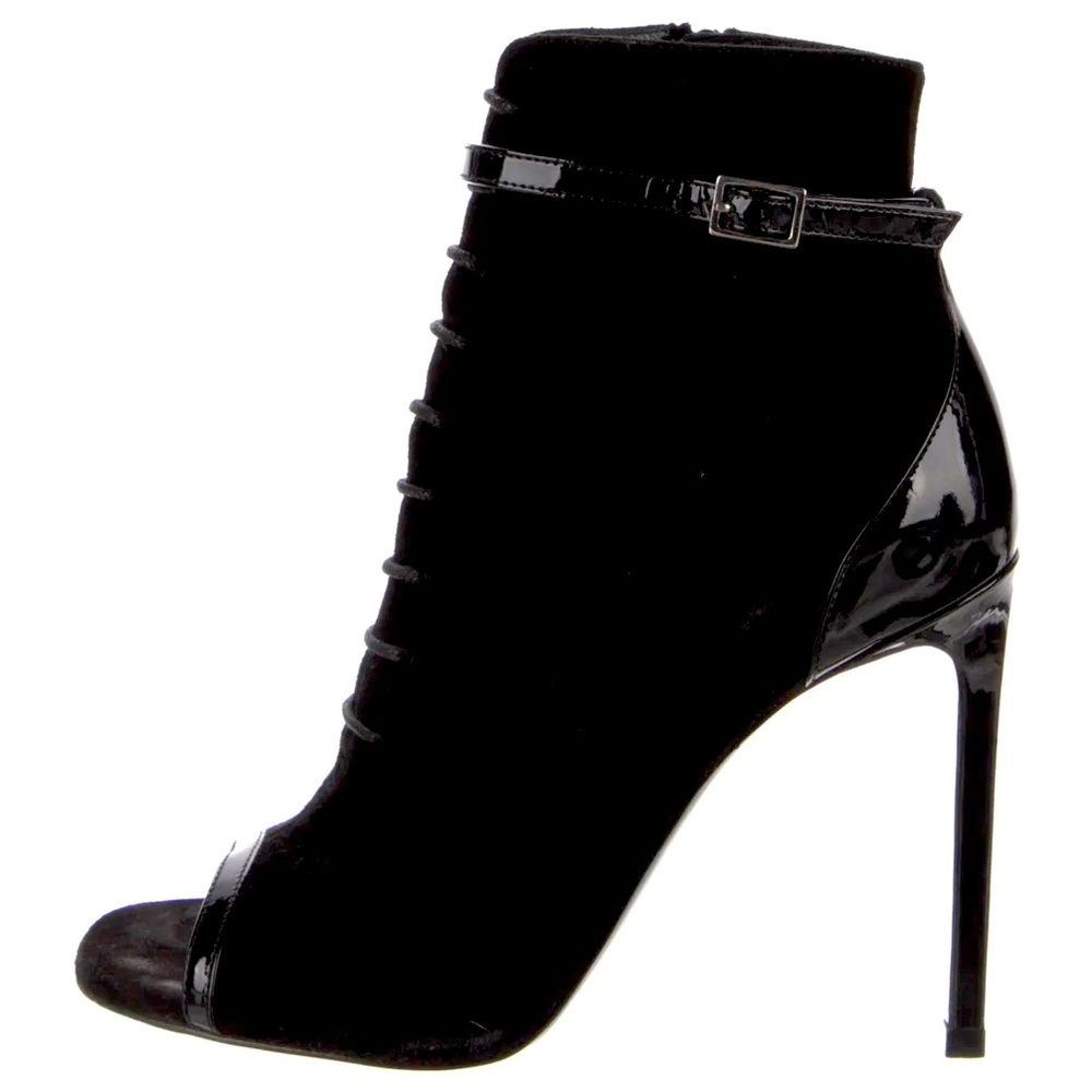 Yves Saint Laurent Suede Leather Trim Embellishment Lace-Up Boots.